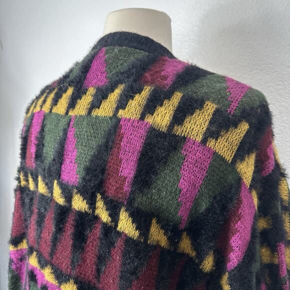 ModCloth Sweater Women 2X Multicolor Geometric Fuzzy Grandpa Boho Long Cardigan - Picture 11 of 15